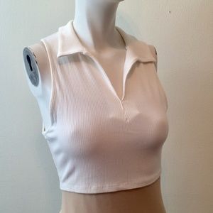 White Collared Crop Top
